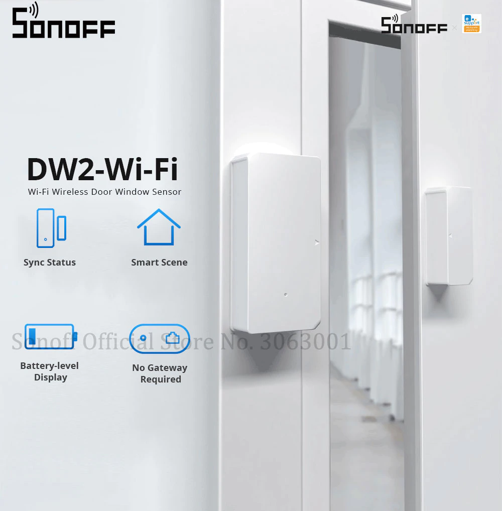 SONOFF DW2-Wi-Fi Wireless Door/Window Sensor Anti Theft Mobile Notification work with Alexa, Google home