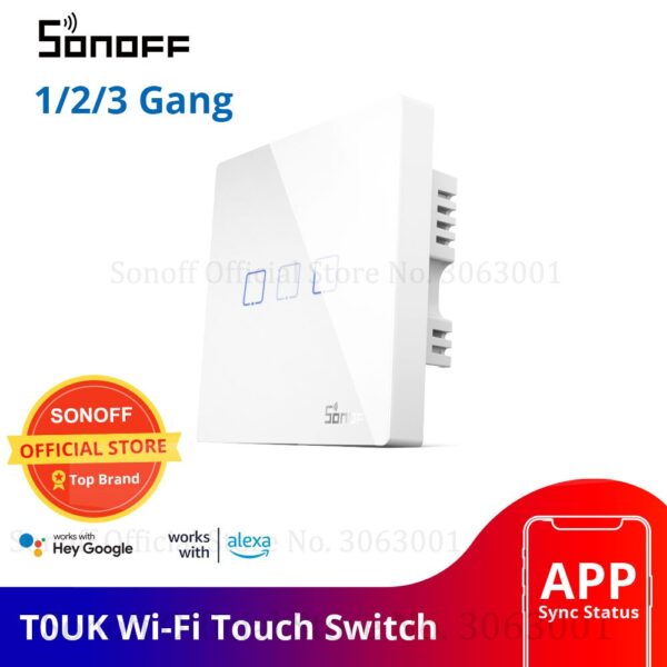 SONOFF T0UK TX Smart Wifi White wall touch switch with Smart Home edge 3 Gang works with Alexa IFTTT,Google
