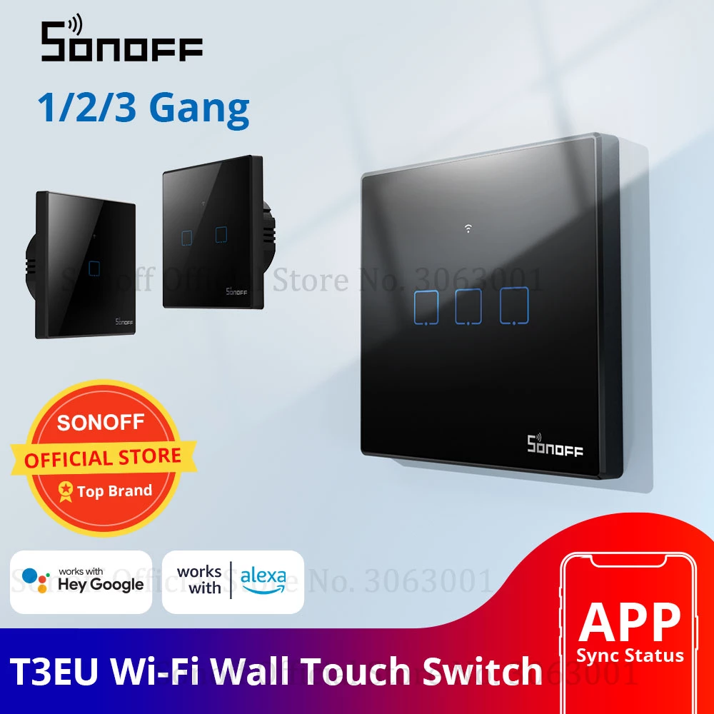 SONOFF T3EU3C TX Smart Wifi Black wall touch switch with Smart Home edge 3 Gang 433 RF Remote Control works with Alexa,google home Voice Control IFTTT