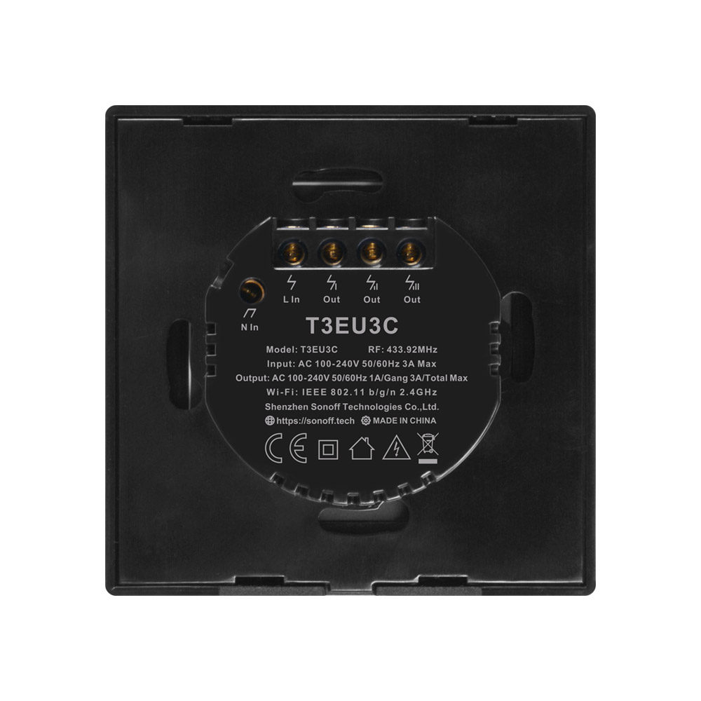 SONOFF T3EU3C TX Smart Wifi Black wall touch switch with Smart Home edge 3 Gang 433 RF Remote Control works with Alexa,google home Voice Control IFTTT - Image 2