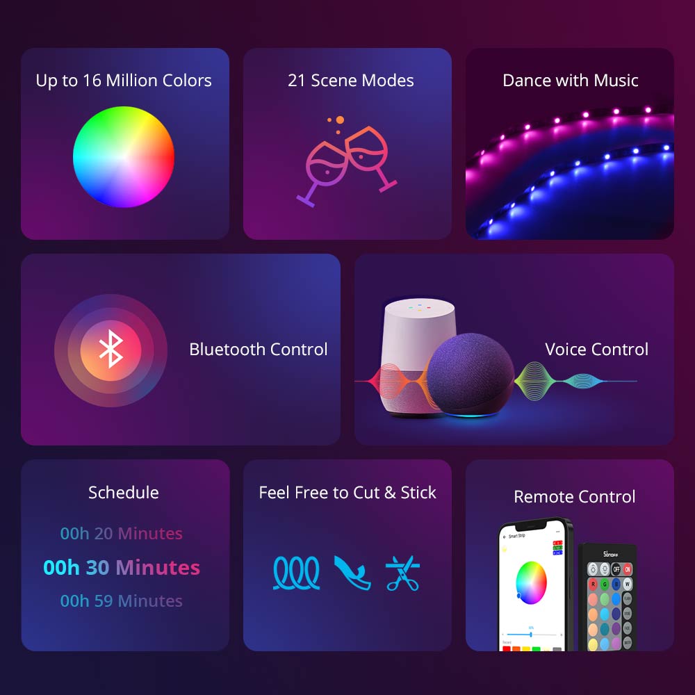 SONOFF L2 Lite LED Strip Light 5M EU Flexible Smart RGB Tape Lights DIY Scenes Bluetooth-compatible Support Alexa Google Home - Image 2