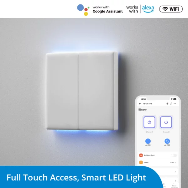 SONOFF T5-3C-86 TX WiFi Touch Wall Switch Smart Home Replaceable Switch Cover APP Remote Control via Alexa Google Home